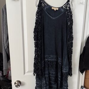 Black Swan Navy Blue Lace Trim Dress